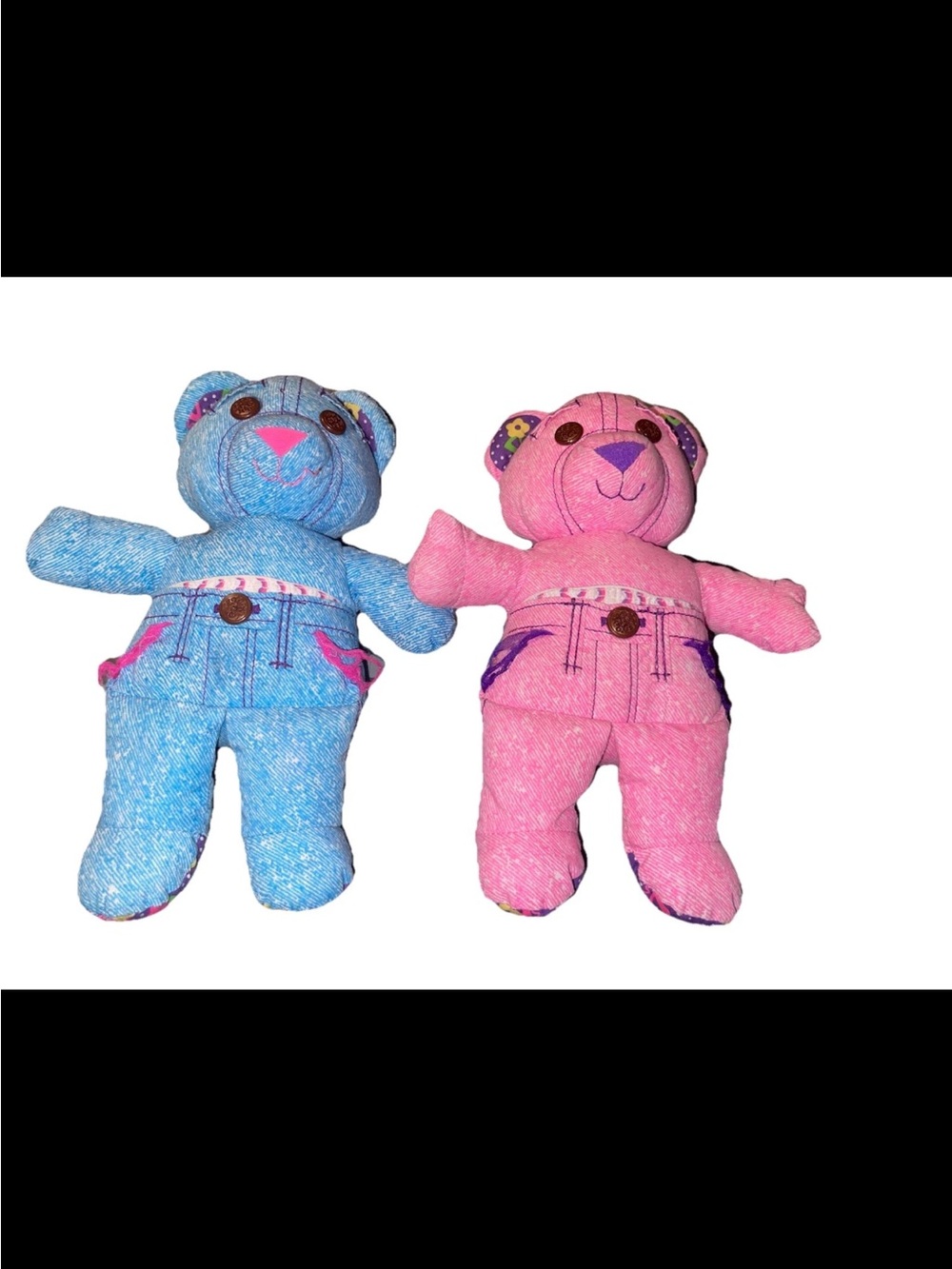 Blue and Pink Twin Bear Plush Set - Soft Overalls Stuffed Toys